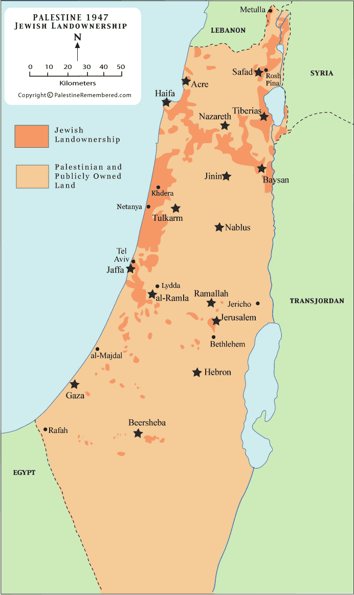 Jewish Owned Land palastina karte 1947
